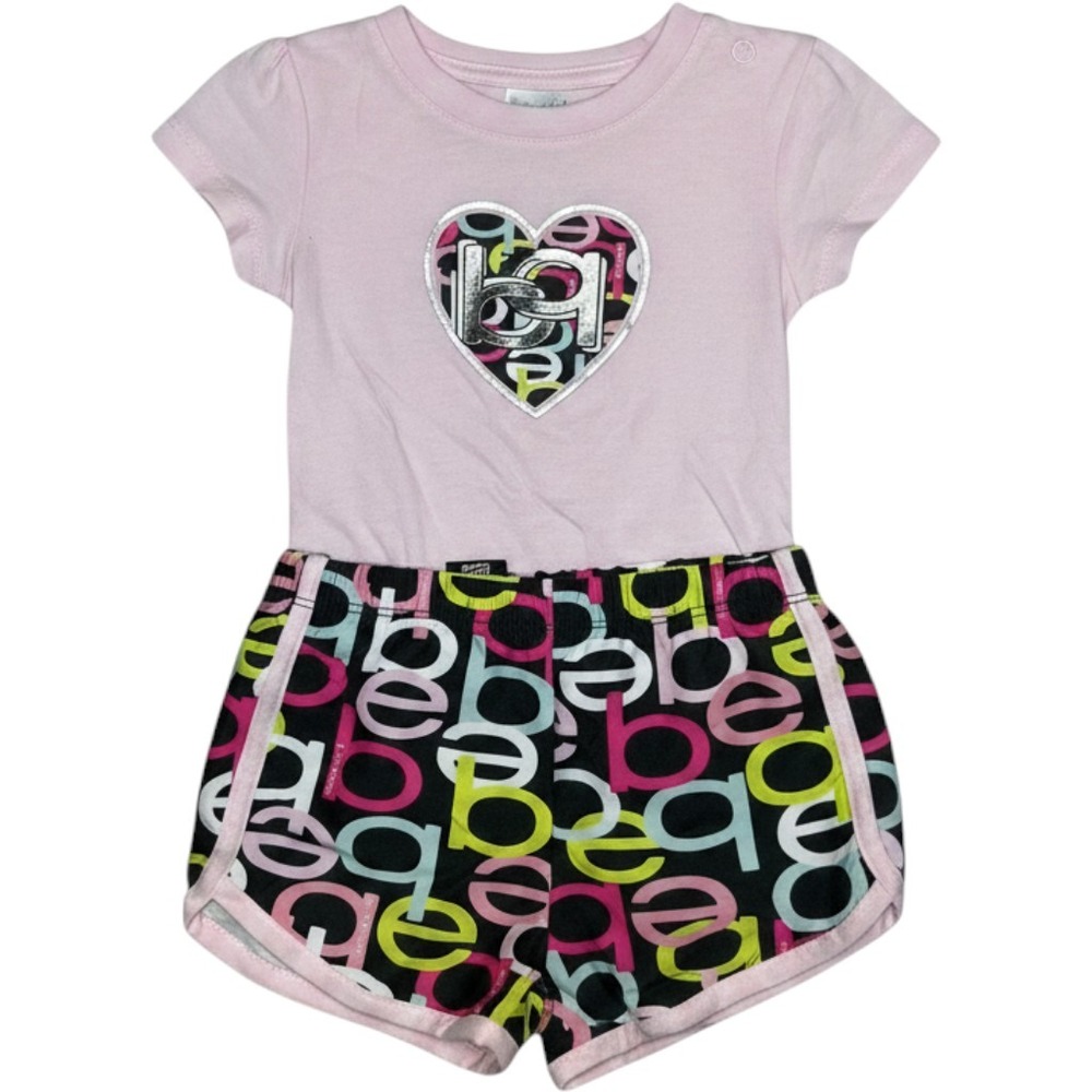 Bebe Sport Girls 2-Piece Pink Heart Logo Tee and Shorts‎ Set 18M BCSI48395